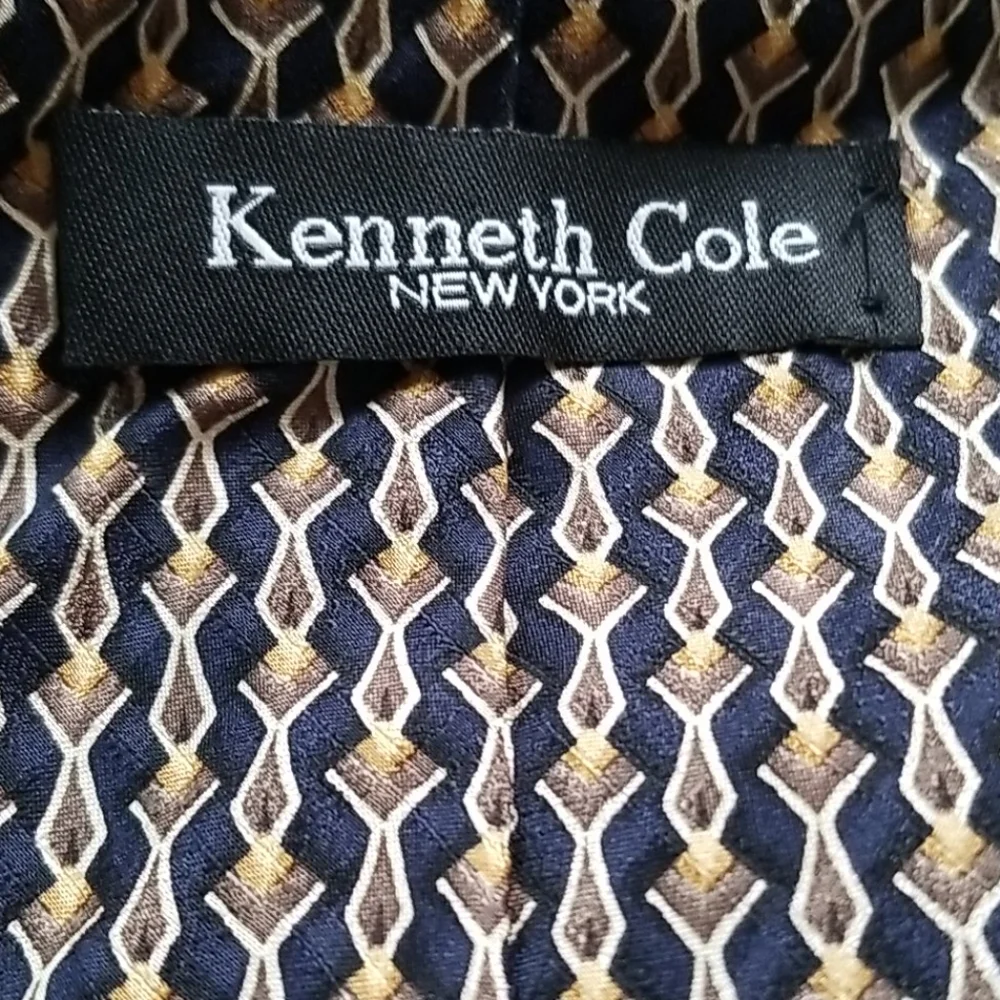Kenneth Cole All Silk Navy w. Gold Brown Tan Tie